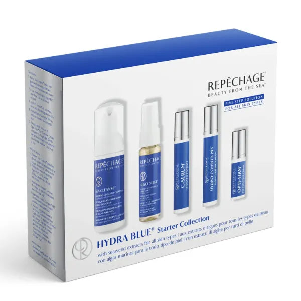 Repechage Hydra Blue Starter Collection Hydrating Skincare Set with Cleanser, Mist, Serum & Moisturizer Lightweight Skin Care Kit for Daily Routine & Travel Use