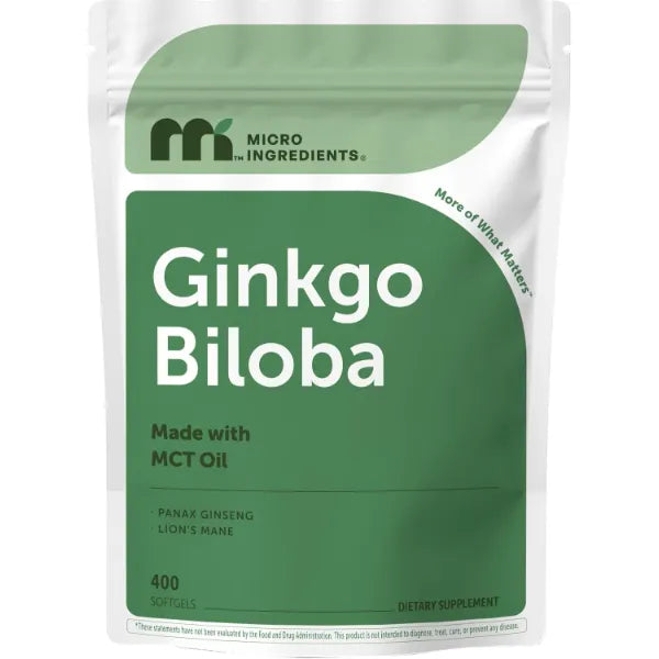Micro Ingredients Ginkgo Biloba 120 mg Per Serving, 400 Softgels | 3-in-1 with Panax Ginseng & Lion’s Mane | Herbal Mushroom Blend | Made with MCT Oil | Non-GMO