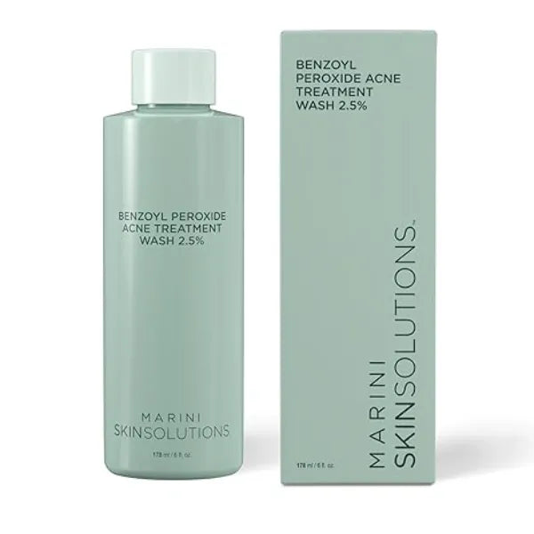 Marini SkinSolutions Benzoyl Peroxide Acne Treatment Wash 2.5% Potent Antibacterial Face Cleanser for Oily & Acne Prone Skin Made in the USA 6 fl oz