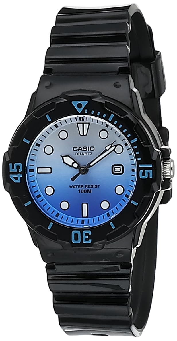 Casio Womens Quartz Watch, Analog Display and Resin Strap Black/Blue White