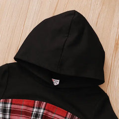 PATPAT Kid Girl Plaid Colorblock Hooded Long-sleeve Dress Plaid