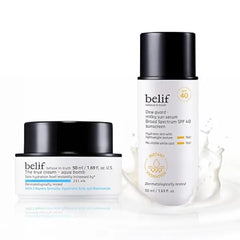 belif Aqua Sun Serum Duo  Hydration & SPF Skincare Set Lightweight Gel Cream Moisturizer (50ml) & Milky Niacinamide Sun Serum SPF 40, 12hr Moisture, No White Cast, Korean Skin Care