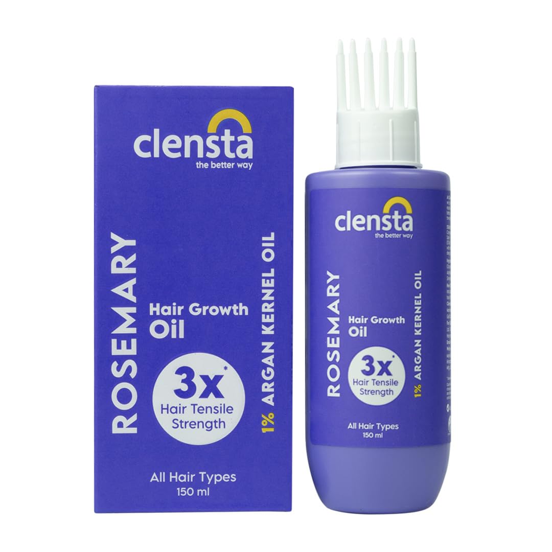 Clensta Rosemary Hair Growth Oil With Argan Oil & Vitamin E For Reducing Hair Fall, Strengthens Hair & Breakage | All Hair Types | For Men & Women | Fragrance Free -150ml