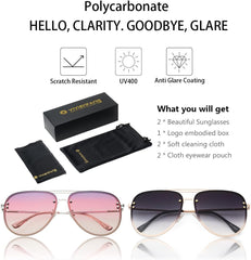 VIVIENFANG Premium Rimless Oversized Aviator Sunglasses for Women, Polarized PC Lens UV Protection Womens Shade VF2203