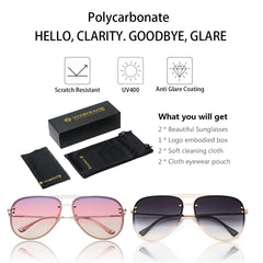 VIVIENFANG Premium Rimless Oversized Aviator Sunglasses for Women, Polarized PC Lens UV Protection Womens Shade VF2203
