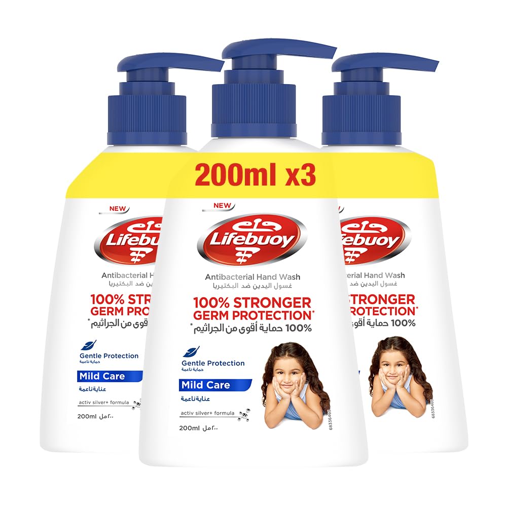 Lifebuoy Antibacterial Hand Wash, Mild Care, for 100% stronger germ protection* & hygiene, 200ml x 3