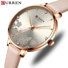 CURREN 9068 Brand Women Watch Fashion Flower Dial Quartz Ladies Leather Wristwatch Elegant Gift Lady Watche WITH ORIGNAL GIFT BOX - CAMAL