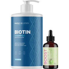 Maple Holistics BOOST Biotin Hair Oil plus Biotin Shampoo Set - Hair Thickening Rosemary Hair Oil with Castor plus Volumizing Biotin Shampoo for Men and Women