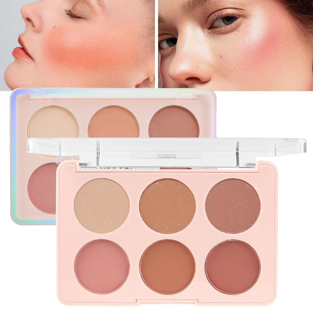 Azonee Blush, 6 Colors Face Blush Blusher Highlighter Makeup Palette Maquillaje Profesional Luminizers Cheek Shimmer Stick Bronzer And Highlighter Palette Makeup