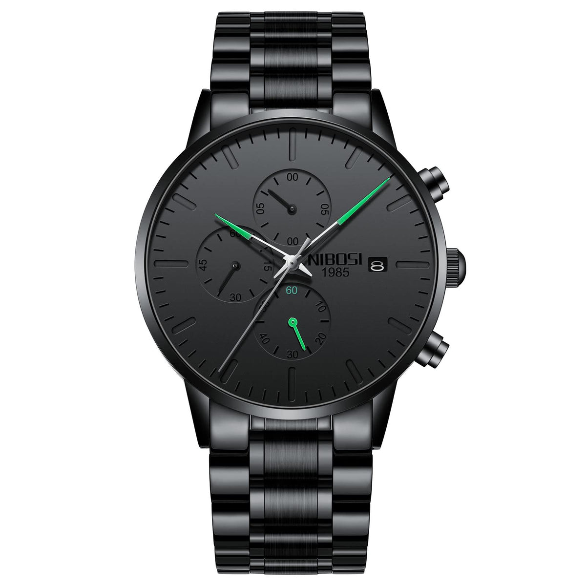 NIBOSI Men's Watches Analog Minimalist Black Dial Watches for Men Business Chronograph Military Casual Wrist Watches Stainless Steel Strap Date - Green