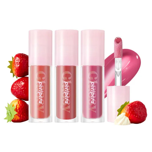 Peripera Glasting Lip Collection – Glossy Hydrating Lip Tint Set, Long-Lasting Shine, Lightweight & Buildable Color, K-Beauty