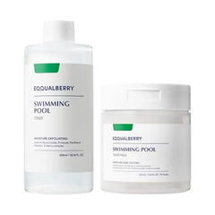 EQQUALBERRY Swimming Pool Toner & Toner Pads Set Hydrating & Exfoliating Duo for Pore Care and Smooth, Radiant Skin Korean Vegan Skincare with Hyaluronic Acid & Centella