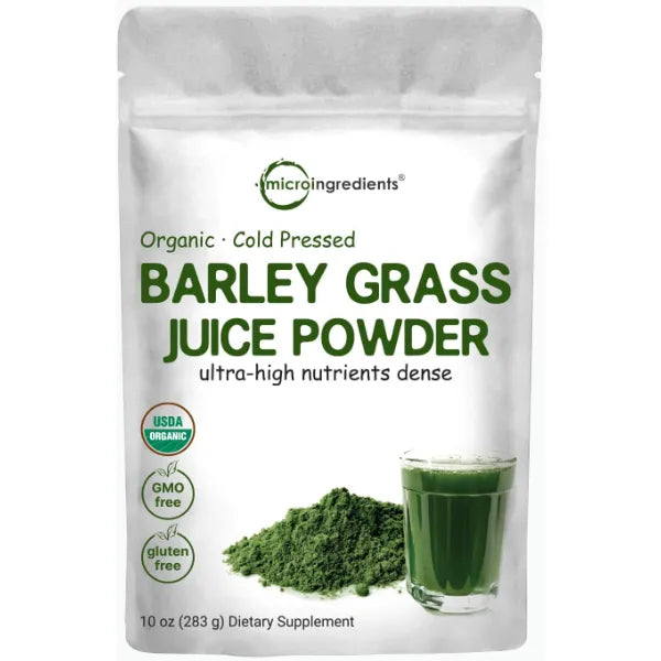 Micro Ingredients Organic Barley Grass Juice Powder, 10 Ounce, Cold Pressed, US Grown, Immune Vitamin, Fibers, Minerals, Antioxidants and Protein, Vegan