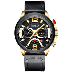 CURREN Watches Men Quartz Leather Chronograph Watch and Fashion Bracelet Set Blue Watches for Men Luxury Wristwatch Gifts (Gold)