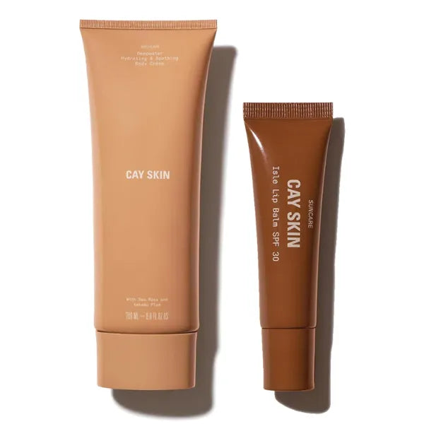 Cay Skin Isle SPF 30 Lip Balm & Deepwater Body Cream Set – High-Shine Lip Gloss (3.5 oz) & Niacinamide Moisturizer (6.8 oz) for Sensitive Skin
