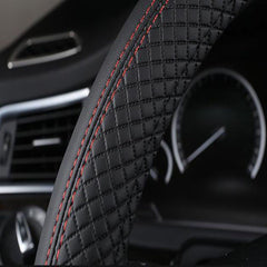 SHIAWASENA Car Steering Wheel Cover, Leather, Universal 15 Inch Fit, Anti-Slip & Odor-Free (Black&Beige)