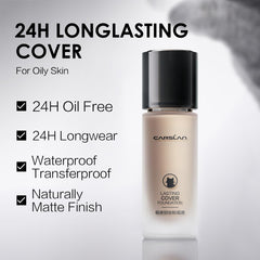 CARSLAN Lasting Cover Foundation, 24H Longlasting Full Coverage Matte Finish Face Makeup, Poreless, Lightweight, Waterproof, Oil Free Liquid Foundation, P01