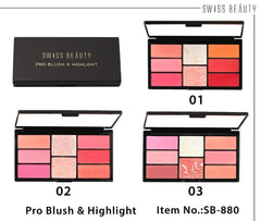Swiss Beauty Pro Blusher and Highlighter 8 Blush and Highlight Powder In Palette, 15g(ColorSet-02)