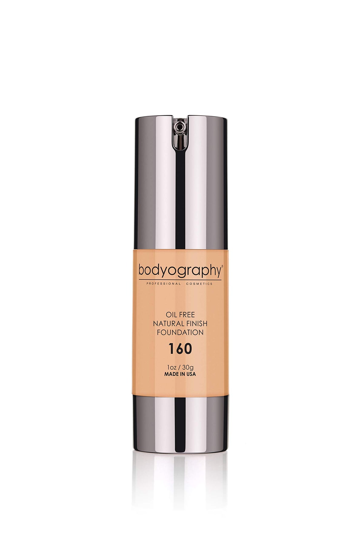 Bodyography Natural Finish Foundation Makeup (Medium #160) Oil-Free Anti-Aging Salon Natural Finish with Vitamin E, C, Antioxidants| Photo Control Technology | Vegan, Gluten-Free, Paraben-Free, 1 oz