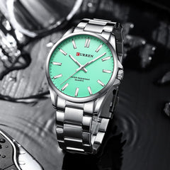 CURREN 9090 Watch for Couple Waterproof Men's Watches Fashion Women's Sports Watches Quartz Movement - SILVER sky