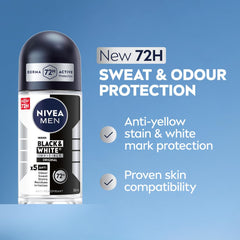 NIVEA MEN Antiperspirant Roll-on for Men, Black & White Invisible Protection Original, 2x50ml