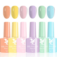 NALACAL Pastel Gel Nail Polish, 6 Colors Light Colors Spring Summer Pastel Gel Polish, Pink Blue Orange Purple Yellow Green Nail Varnish Set Macaron Candy Series, Soak-Off UV LED DIY Nail Art