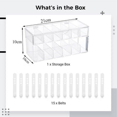 QUEENADA Double Cable Management Box with 12 Compartments - Data Cable Organizer Storage Box with 15 Wire Ties,Electronics Organizer for Office, Home Use, Desk Accessories Storage