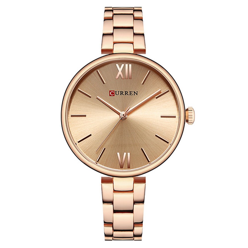Curren 9017 Quartz Movement Round Dial Stainless Steel Strap Waterproof Women Wristwatch - Gold