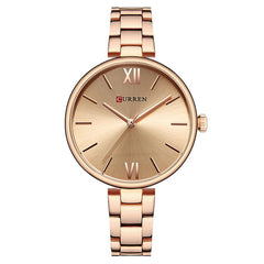 Curren 9017 Quartz Movement Round Dial Stainless Steel Strap Waterproof Women Wristwatch - Gold
