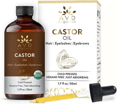 AVD Organics Castor Oil - 100% pure & natural cold pressed, Hexane Free | With Eyelashes Kit | Organic Castor Oil for Eyelashes, Eyebrows, Hair, Skin & Face | 50ML