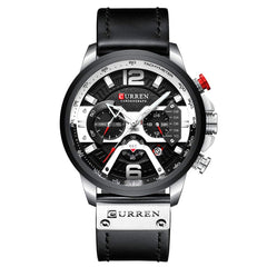 CURREN Men's 3 Dials Chronograph Quartz Watches with Leather Bracelet - Black