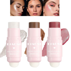 NALACAL 3 Pcs Cream Contour Sticks, Shades with Highlighter and Bronzer & Blush for Cheeks Eyes Lips Lightweight Dewy Finish Blush Stick Waterproof Long Lasting Contour Stick Trio Wand Face Makeup Set