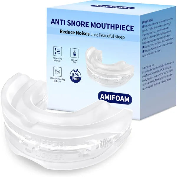 AMIFOAM Anti Snore Mouthpiece - Adjustable Mouth Guard for Snoring, Reusable Nighttime Snoring Aid for Adults Men & Women-A05