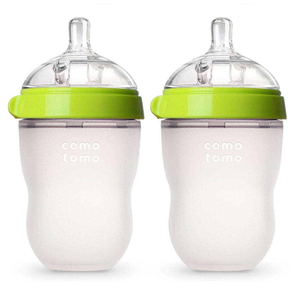 Comotomo Natural Feel Baby Bottle, Soft & Squeezy, Easy To Clean, Dual Anti-Colic Vent Bottle For Baby, Infants And Newborn 250ml, Green (Pack Of 2)