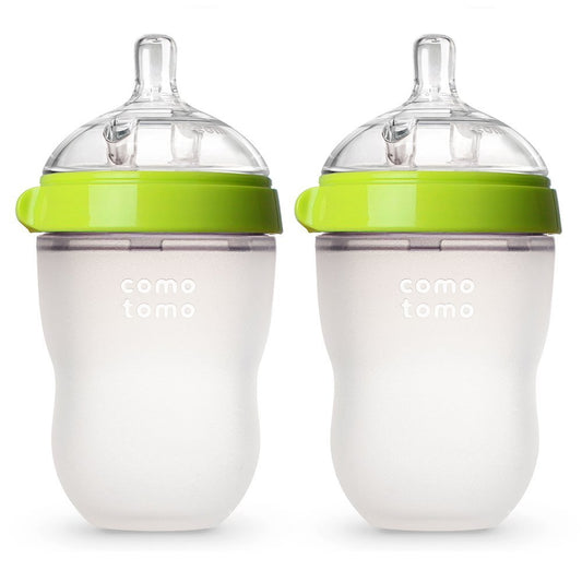 Comotomo Natural Feel Baby Bottle, Soft & Squeezy, Easy To Clean, Dual Anti-Colic Vent Bottle For Baby, Infants And Newborn 250ml, Green (Pack Of 2)