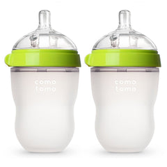 Comotomo Natural Feel Baby Bottle, Soft & Squeezy, Easy To Clean, Dual Anti-Colic Vent Bottle For Baby, Infants And Newborn 250ml, Green (Pack Of 2)