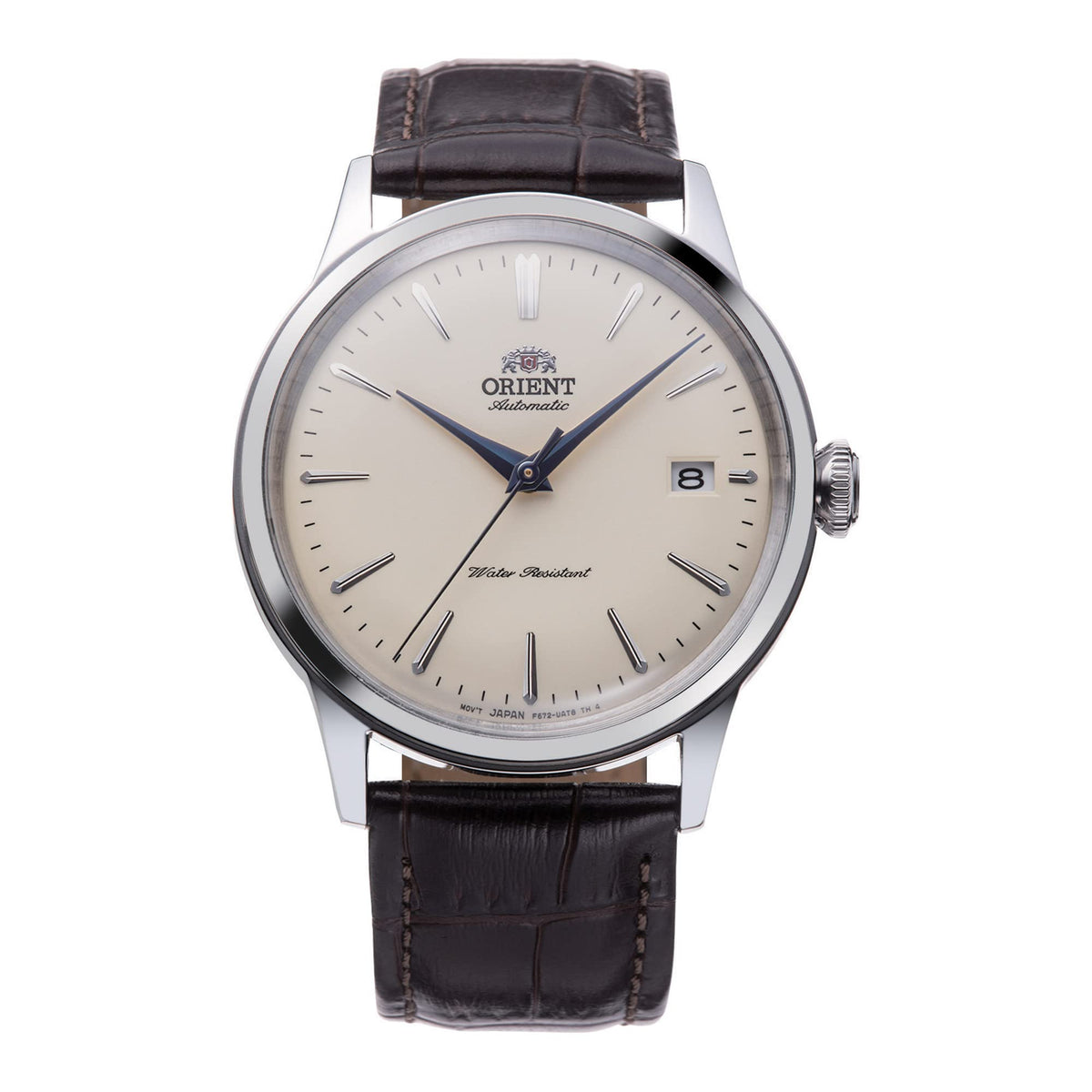 Orient Bambino 38mm - Klassische Herrenarmbanduhr mit Automatik Handaufzug, Lederarmband, Edelstahlgehäuse, Analoganzeige - RA-AC0M