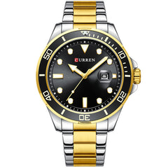 CURREN Men's Bracelet Watch, Analogue, Window with Dateer, Geometric Detail, Metallic Finish and Extendable, Contrast Colours, Dorado, m, bracelet