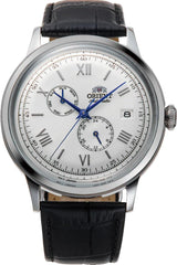 Orient RA-AK0701S Men's Bambino Version 8 Leather Band White Dial Multifunction Automatic Watch, white