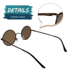 KANASTAL Hippie Round Polarized Sunglasses for Women Men, Small Circle Sun Glasses Classic Vintage Retro Shades Metal Frame UV400 Protection