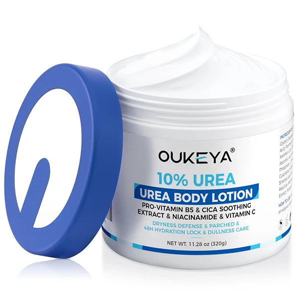 OUKEYA Urea Cream for Dry Chapped Skin with 10% Urea Deep Moisturizer for Body, Softens & Soothes Hands Elbows Feet Hydrates Locks in Moisture, Fast Absorbing & Non-Greasy, 11.28 oz Large Capacity