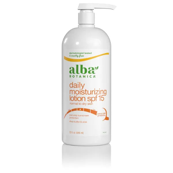 Alba Botanica Daily Moisturizing Lotion SPF 15, Normal to Dry Skin, with Shea Butter and Aloe, 32 Oz
