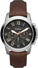 Fossil mens quartz watch, black chronograph display and leather strap - fs4813ie , brown