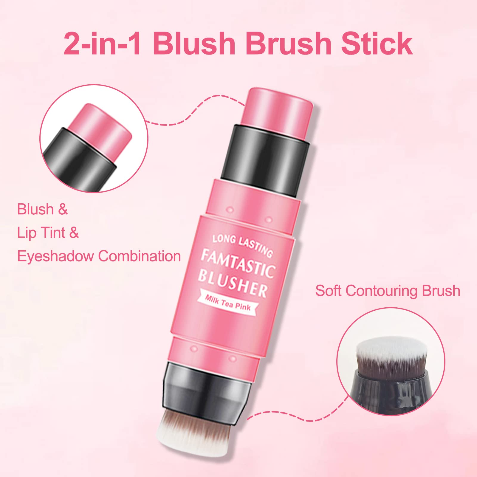 Erinde blush stick with Brush, blush on, 3 In 1 Cheek Blush & Lip Tint & Eyeshadow Makeup Stick, Lightweight, Easy To Use, Waterproof, Long-lasting, Ideal Cheek Makeup Gifts for All Skin Tones 02#