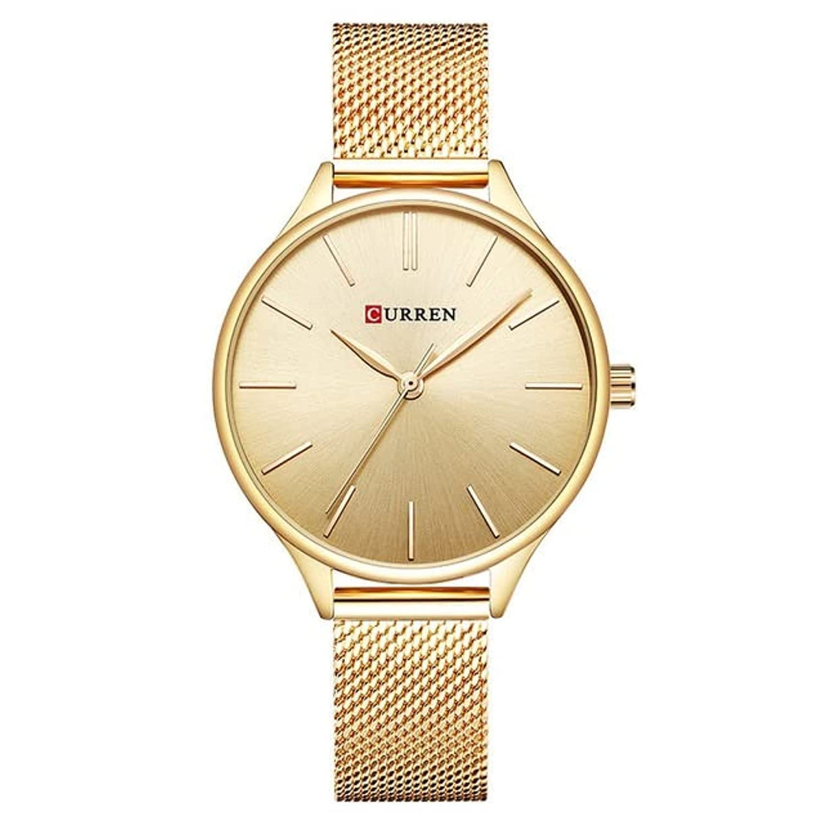 CURREN Ladies Analog Watch Gold Stainless Steel Case Gold Dial Gold Stainless Steel Case, Gold