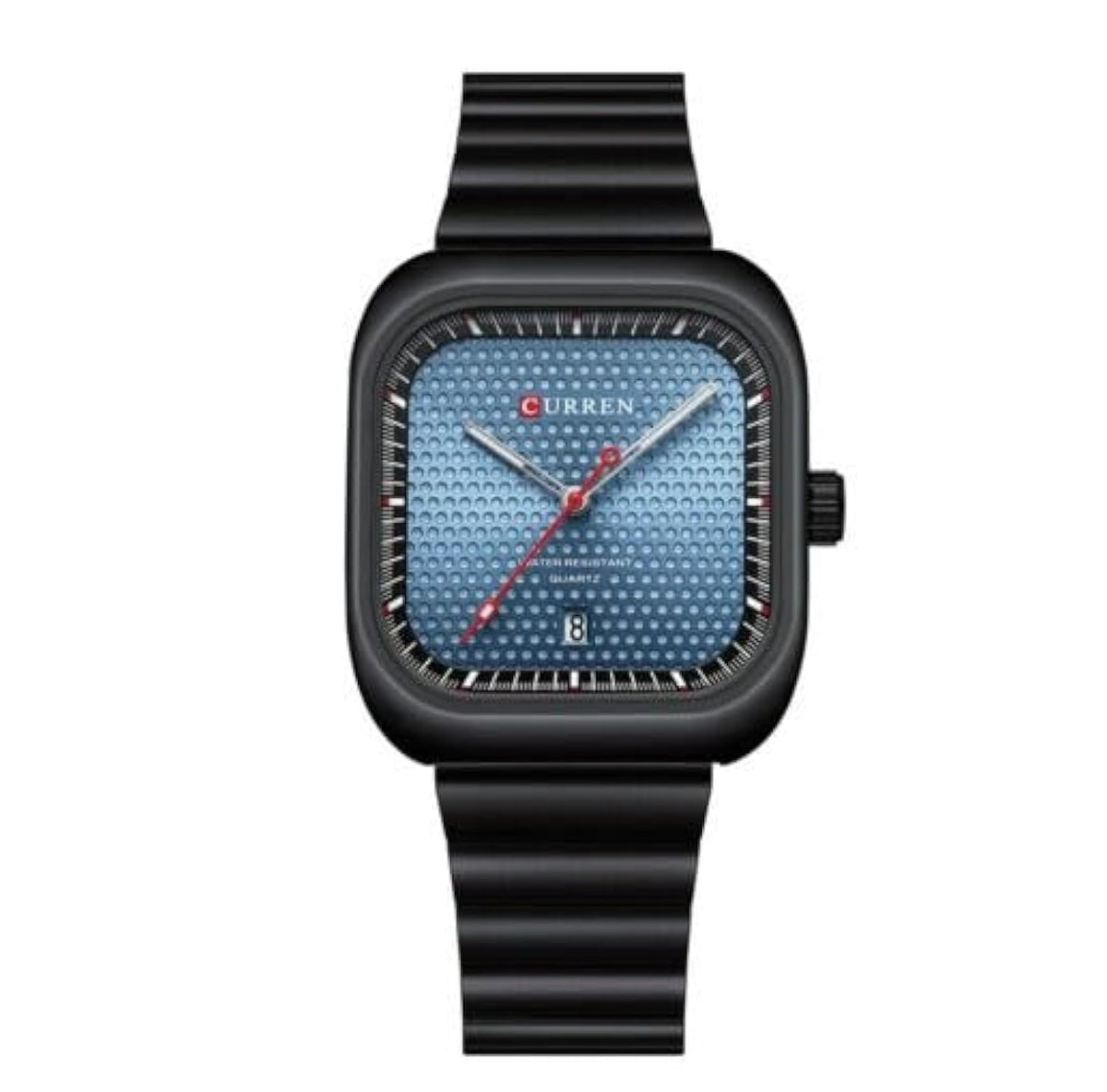 Curren 8460 Casual Steel Strap Square Men Quartz Watch Japan Movement - black sky blue