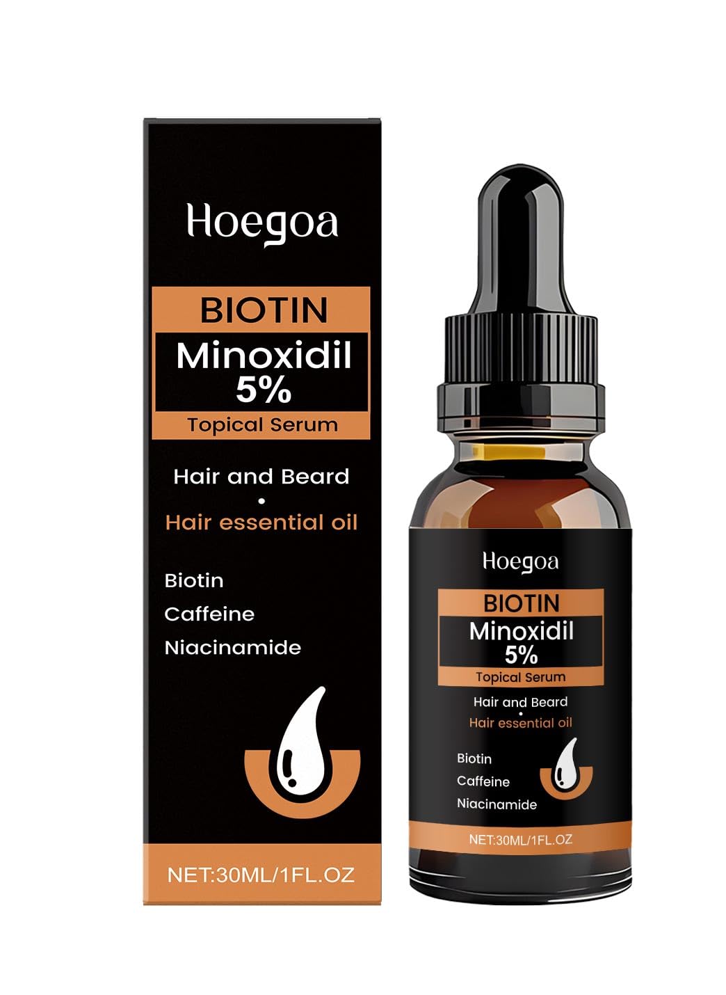 Hoegoa Hair Growth Treatment for Thicker Longer, 5% Minoxidil Biotin Hair Growth Serum Oil for Men and Women, Prevents Hair Loss and Thinning, Minoxidil Oil 30ml/1fl oz