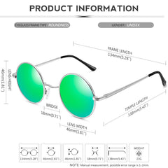 KANASTAL Hippie Round Polarized Sunglasses for Women Men, Small Circle Sun Glasses Classic Vintage Retro Shades Metal Frame UV400 Protection