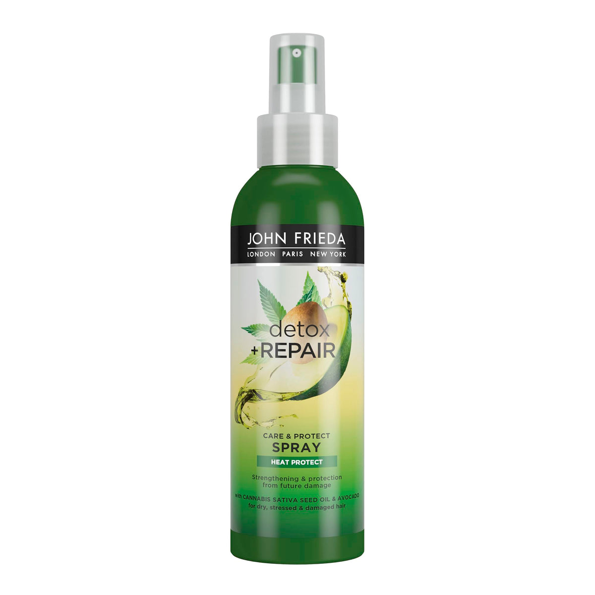 John Frieda Detox & Repair Care & Protect Heat Protection Spray 200 Ml, Detangling And Strengthening Spray For Dry, Stressed And Damaged Hair, Leave-In Conditioning Treatment