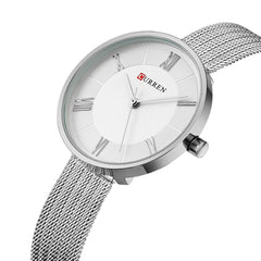 Curren 9020 Quartz Movement Round Dial Stainless Steel Strap Waterproof Women Watch - Silver/Gold